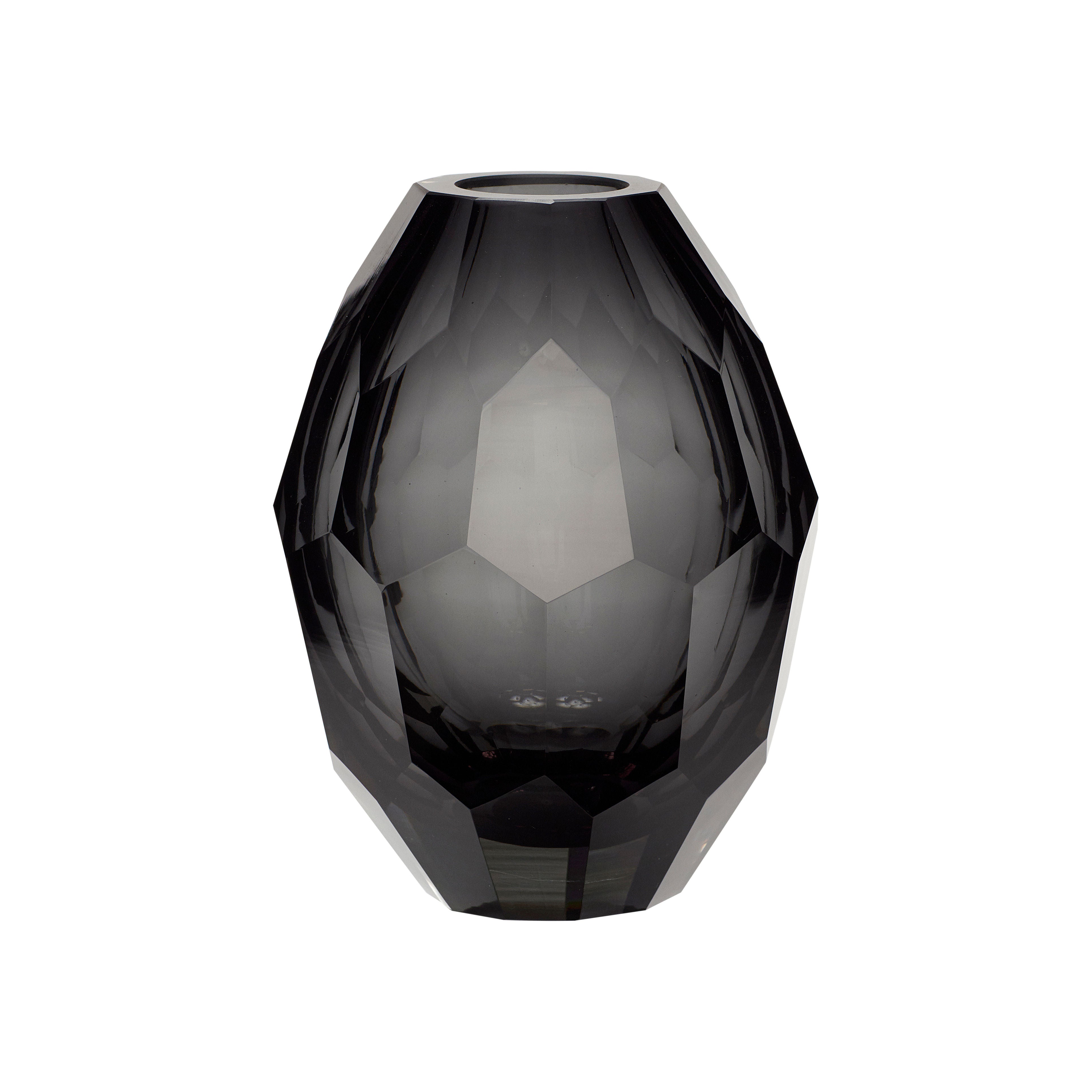 Facet Vase Grau Glas Handgefertigt