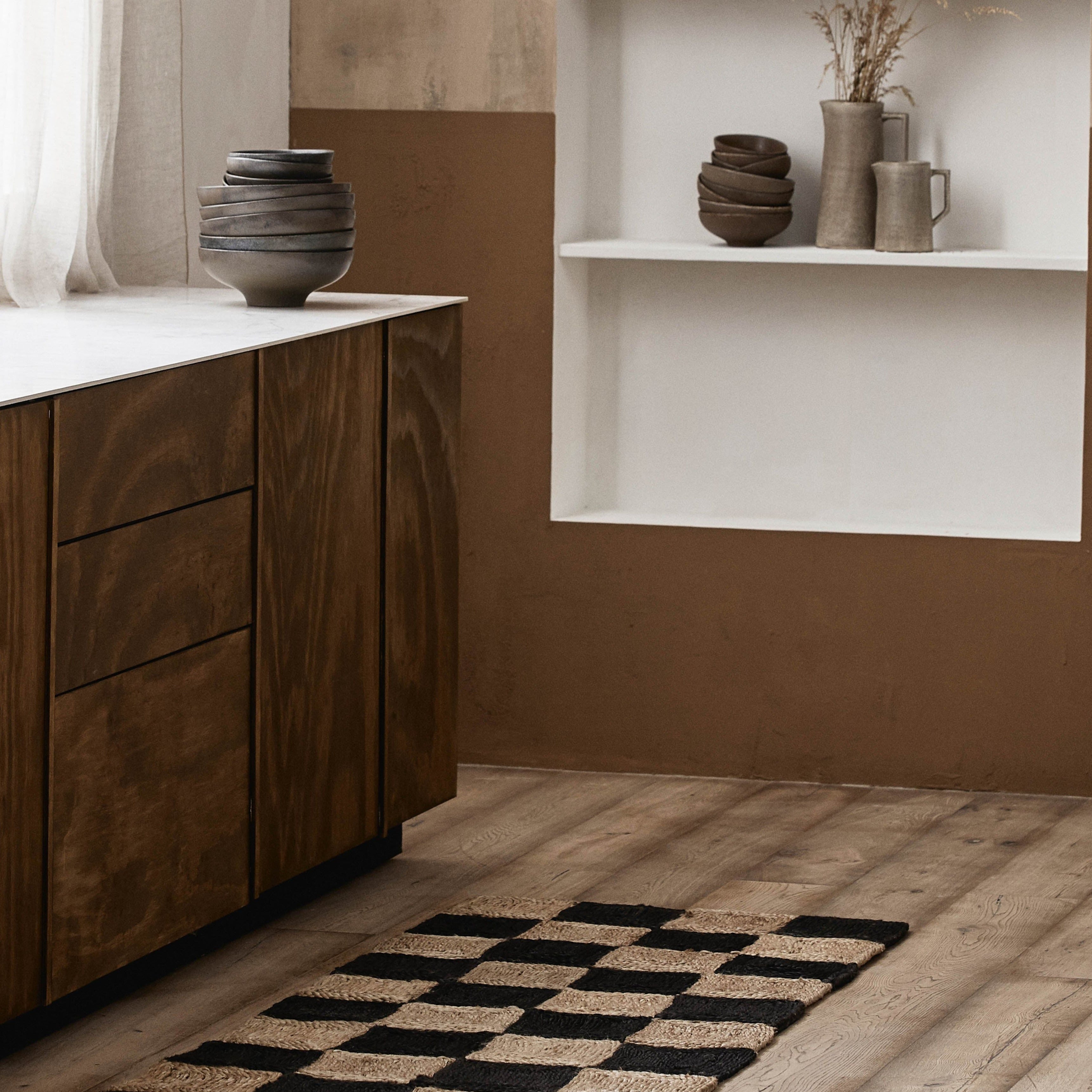 NANEA Juteteppich 200x70 Natur Schwarz