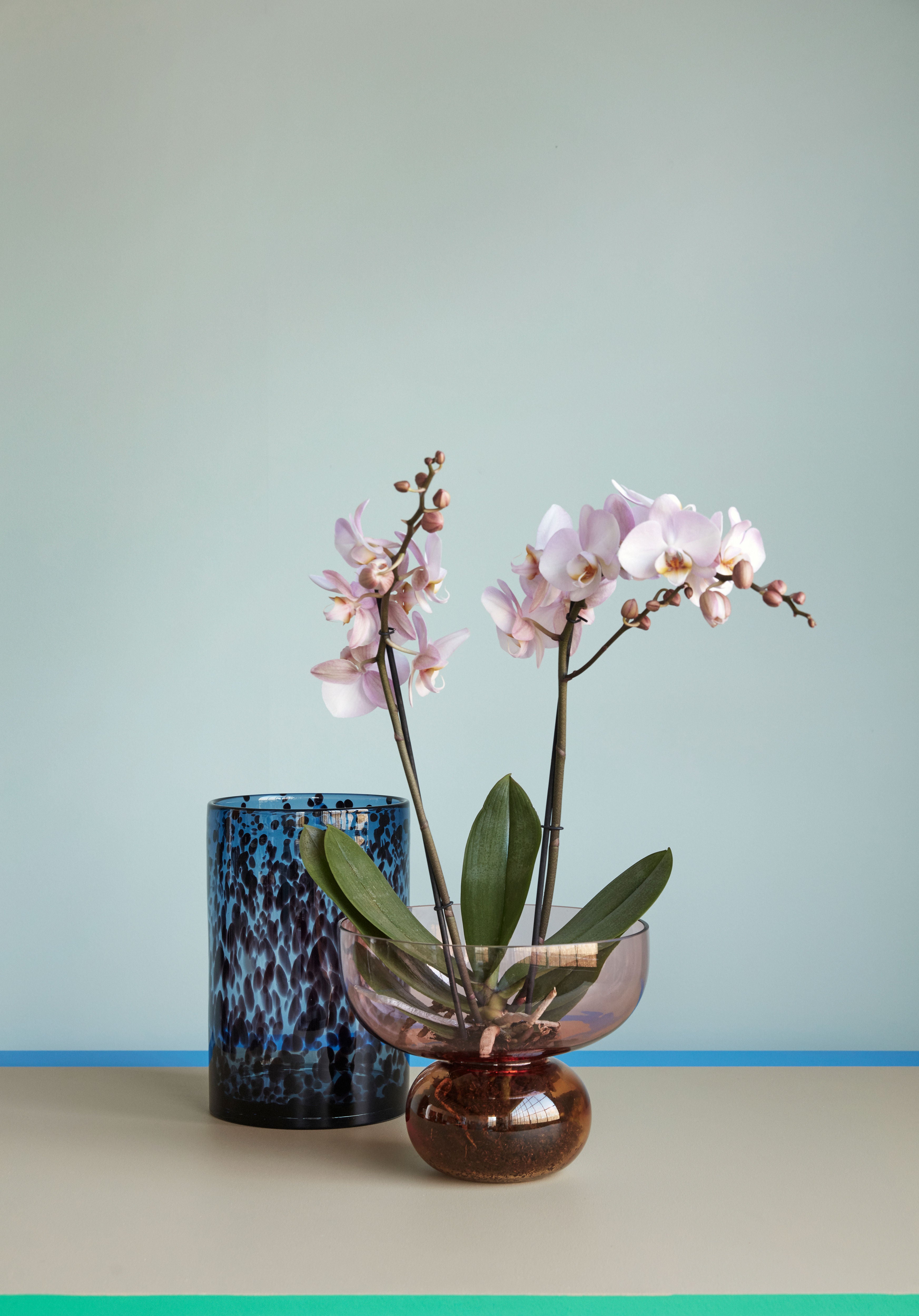 Vase "Leo" Zylinder Blau/Burgundy 2er Set