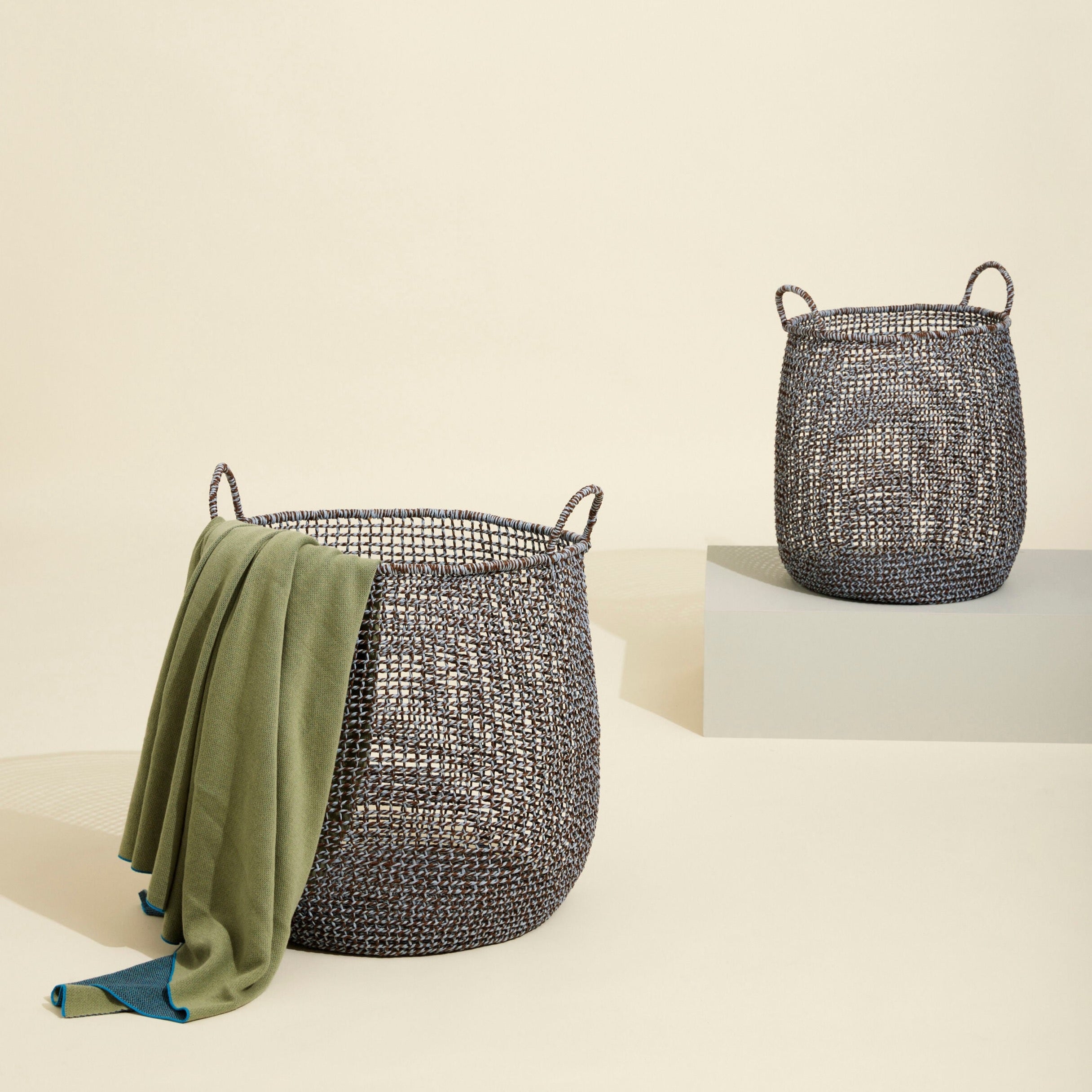 Körbe "Mist" Braun/Blau Handgeflochtene 2er Set