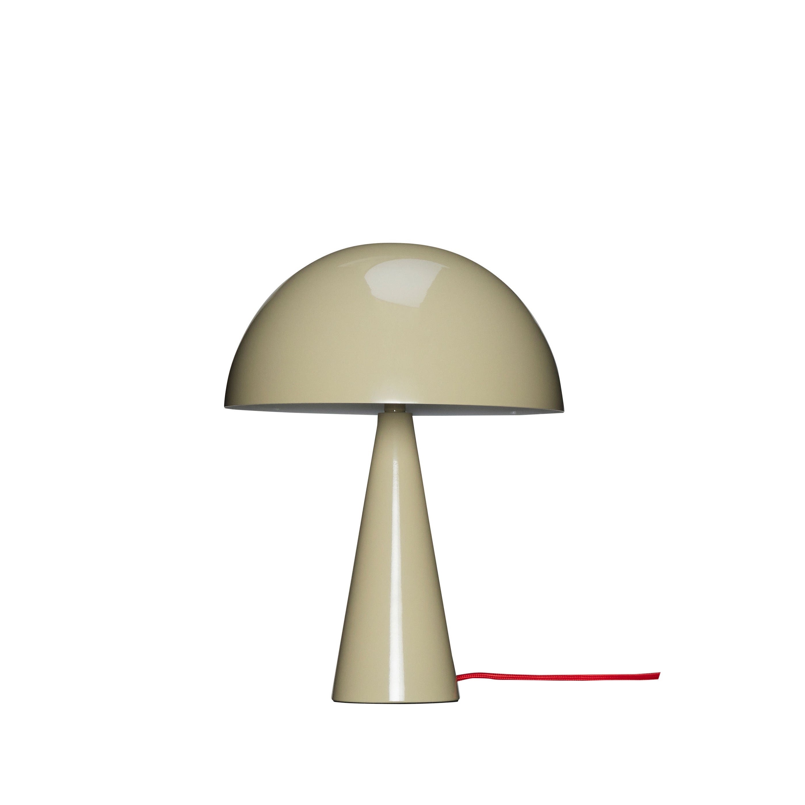 Mush Tischlampe Mini Sandfarben – Glossy mit Leuchtend Rotem Stoffkabel