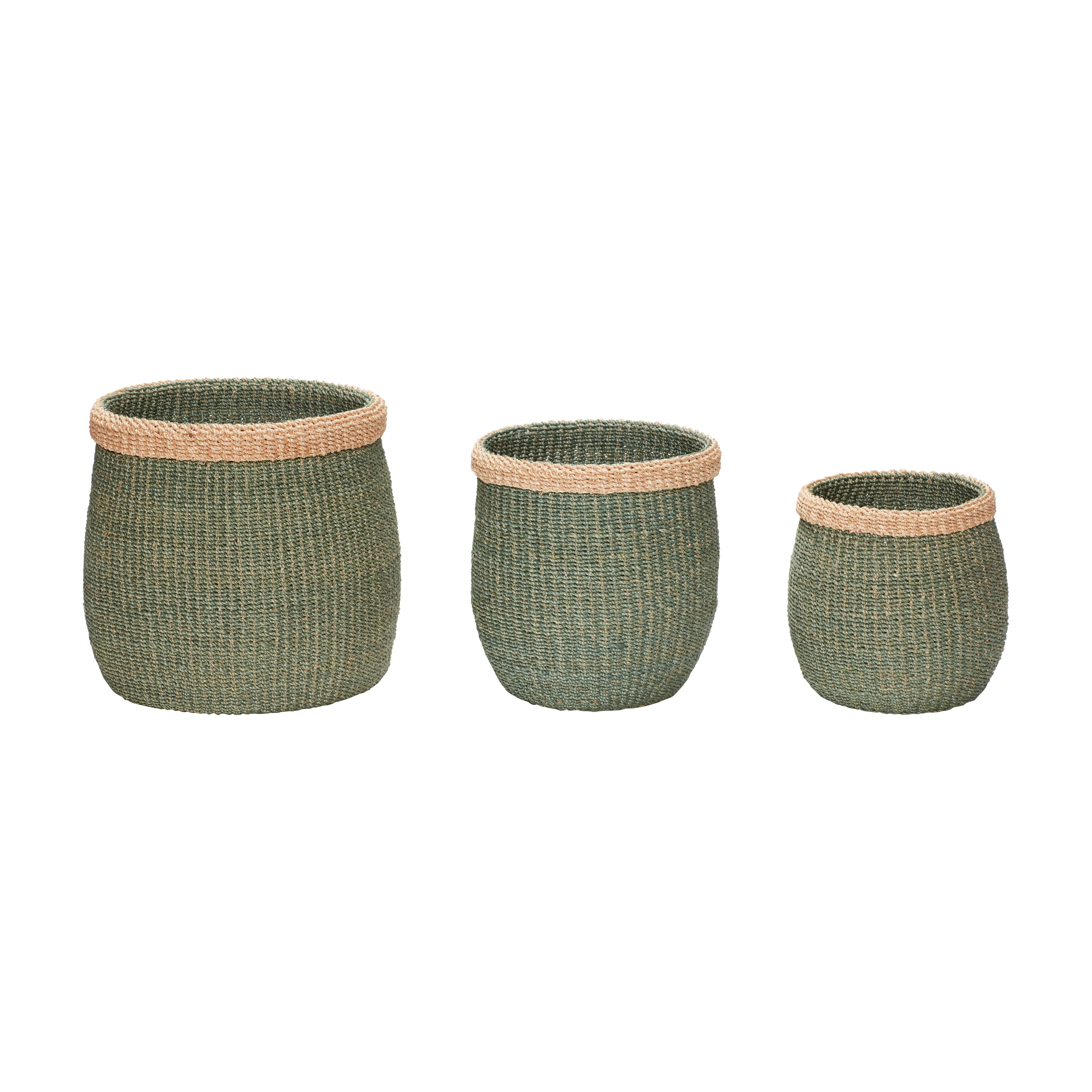 Moss Körbe 3er Set Abaca Grün Naturfarben