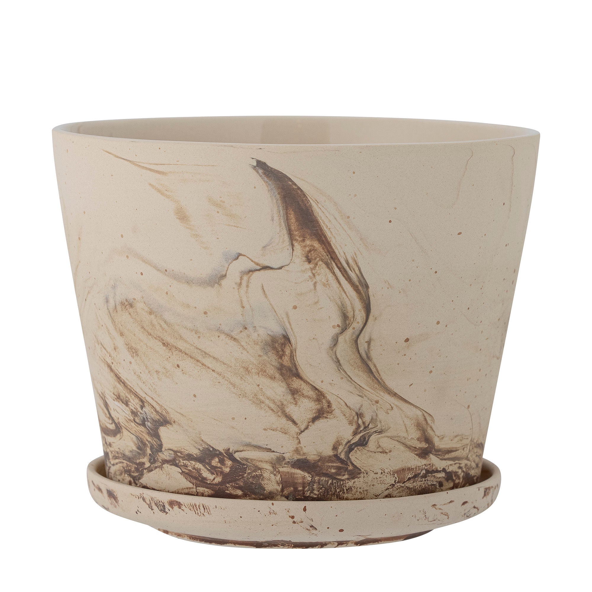 Blumentopf "Stacy" mit Untertasse Braun Steingut