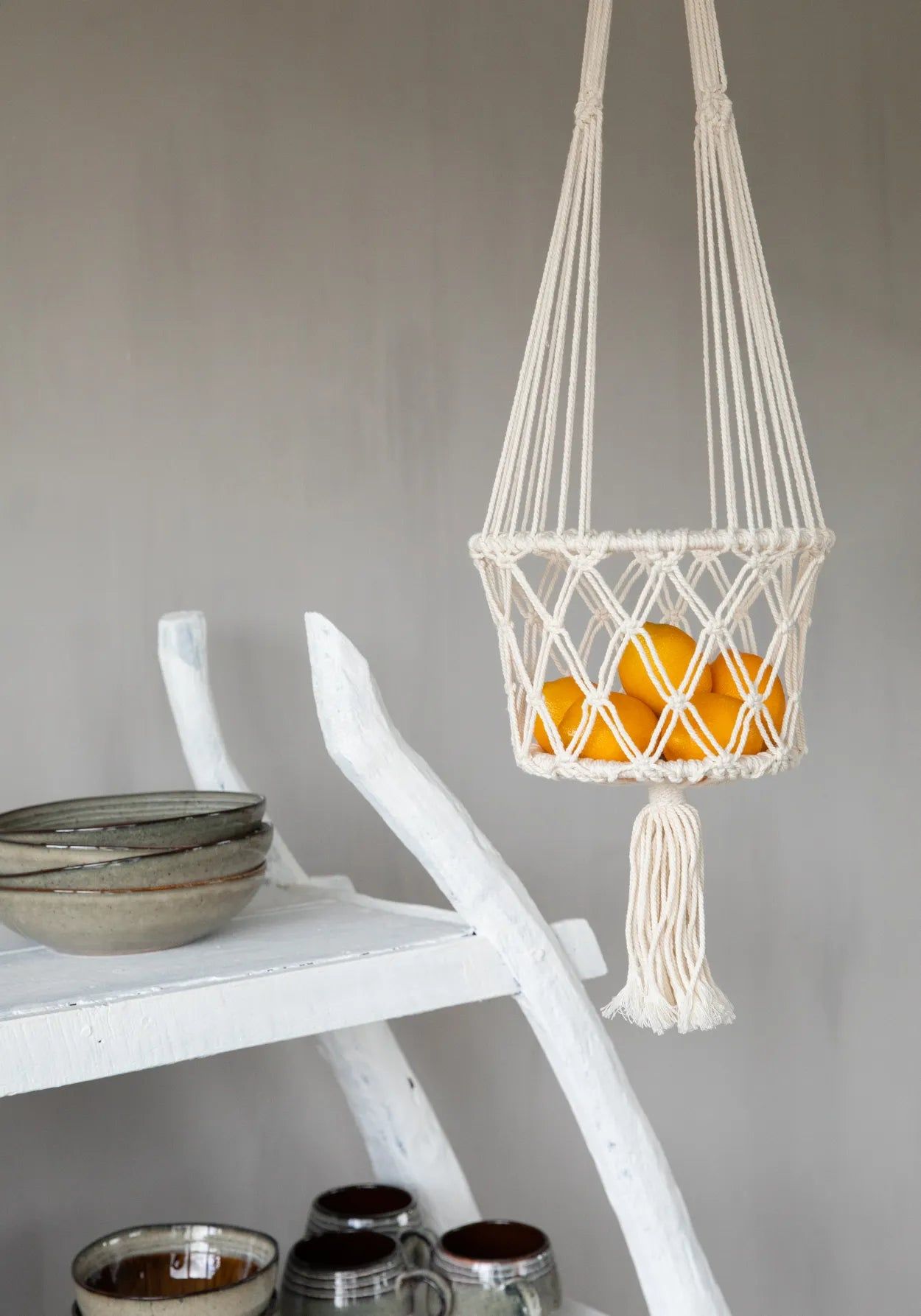 Plant basket "Macrame" white L