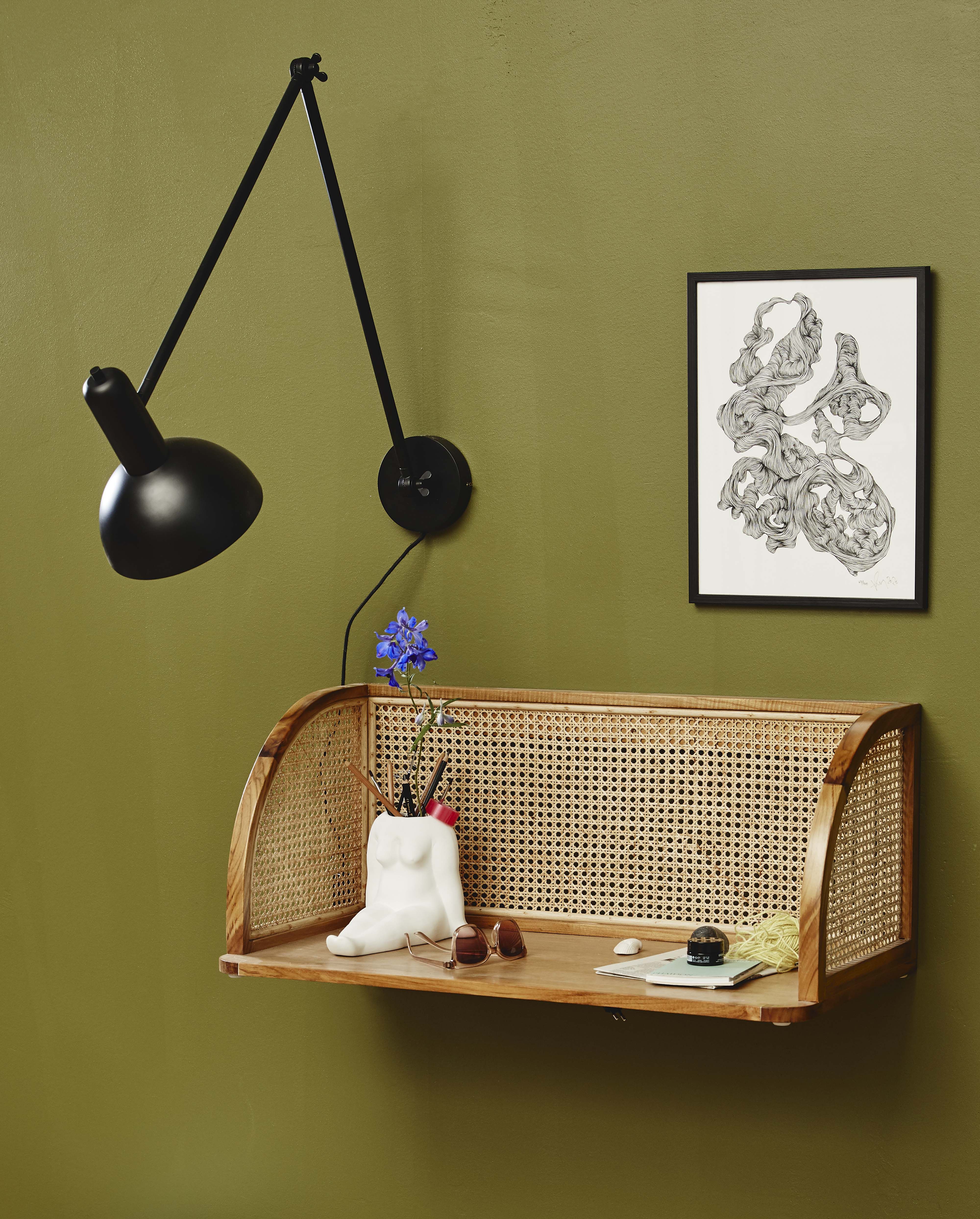 Wandregal "MERGE" Holz Rattan Natur