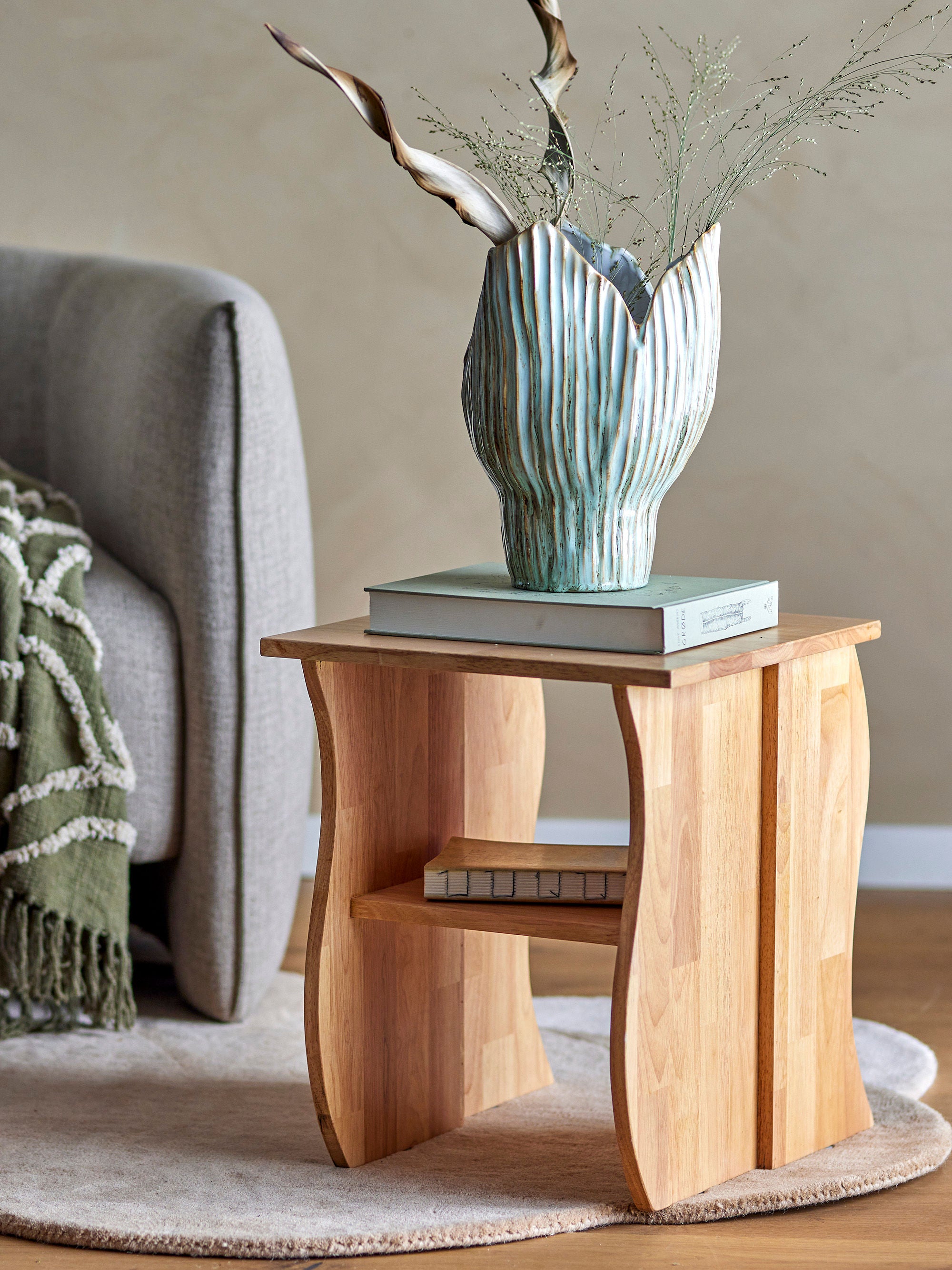 Stool "Bark" natural rubber wood