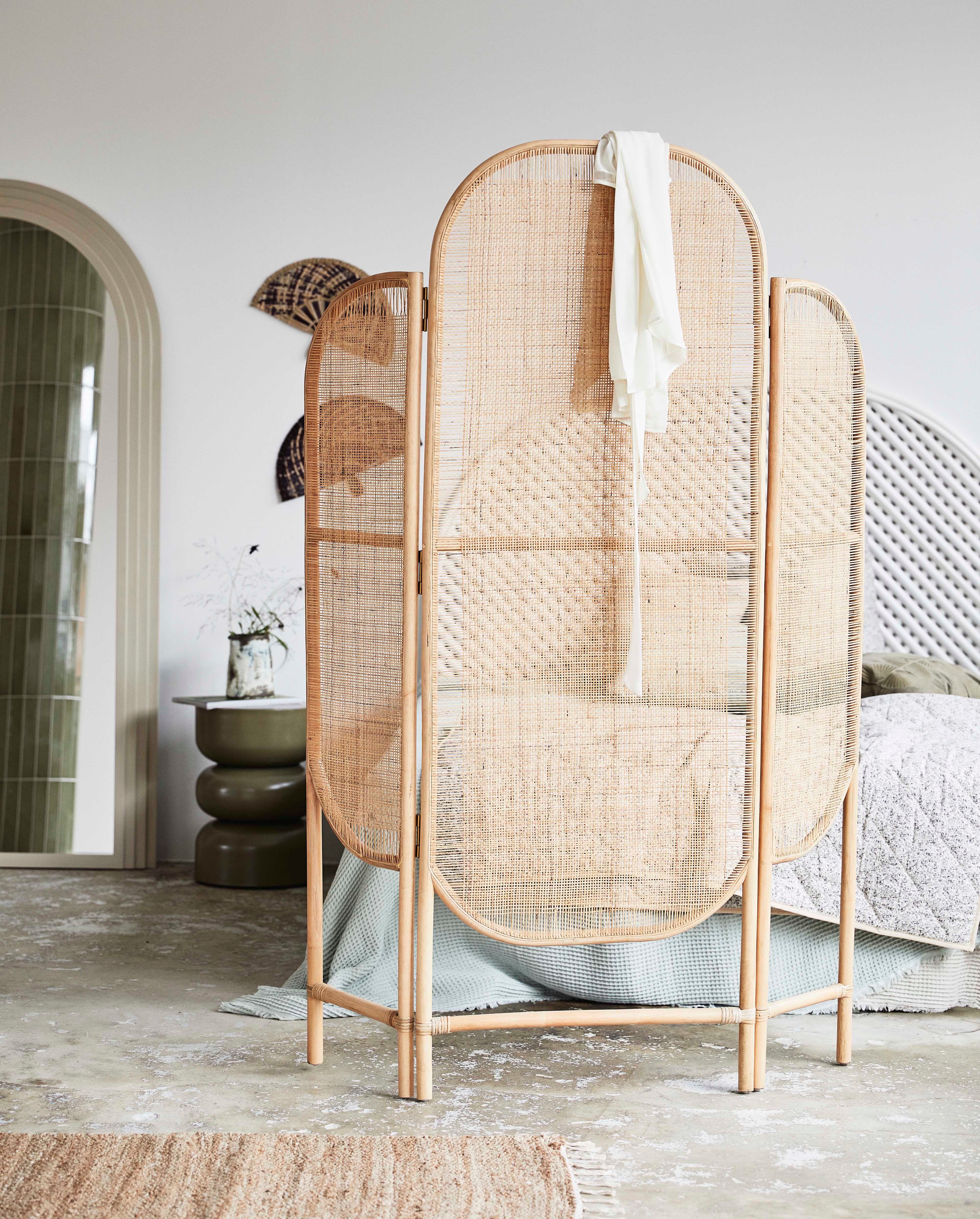 Raumteiler "BALI" Trennwand Rattan Gewebt Natur