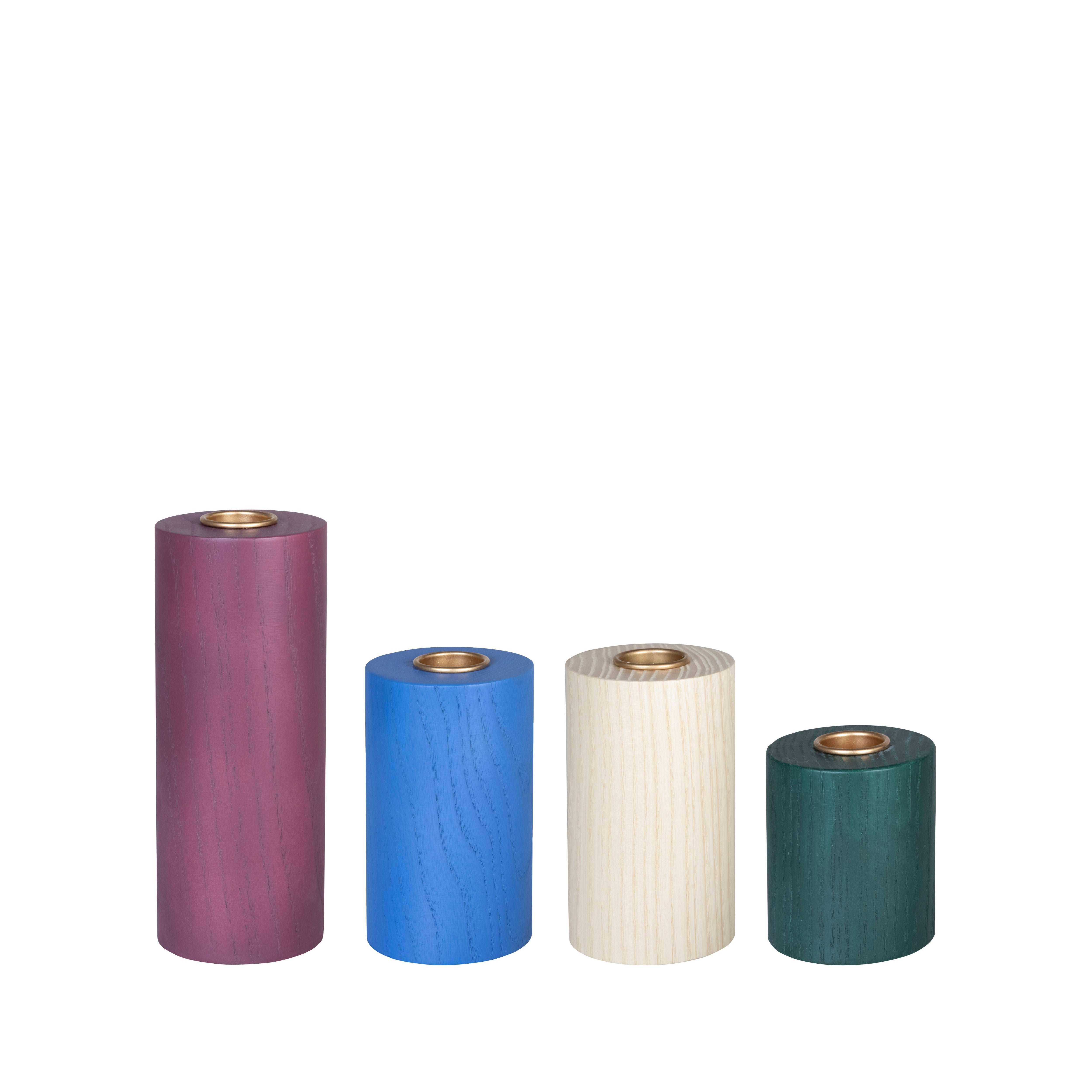 Kerzenhalter Set aus FSC®-zertifiziertem Holz - Burgunder, Blau, Grün, Naturfarben 4er Set