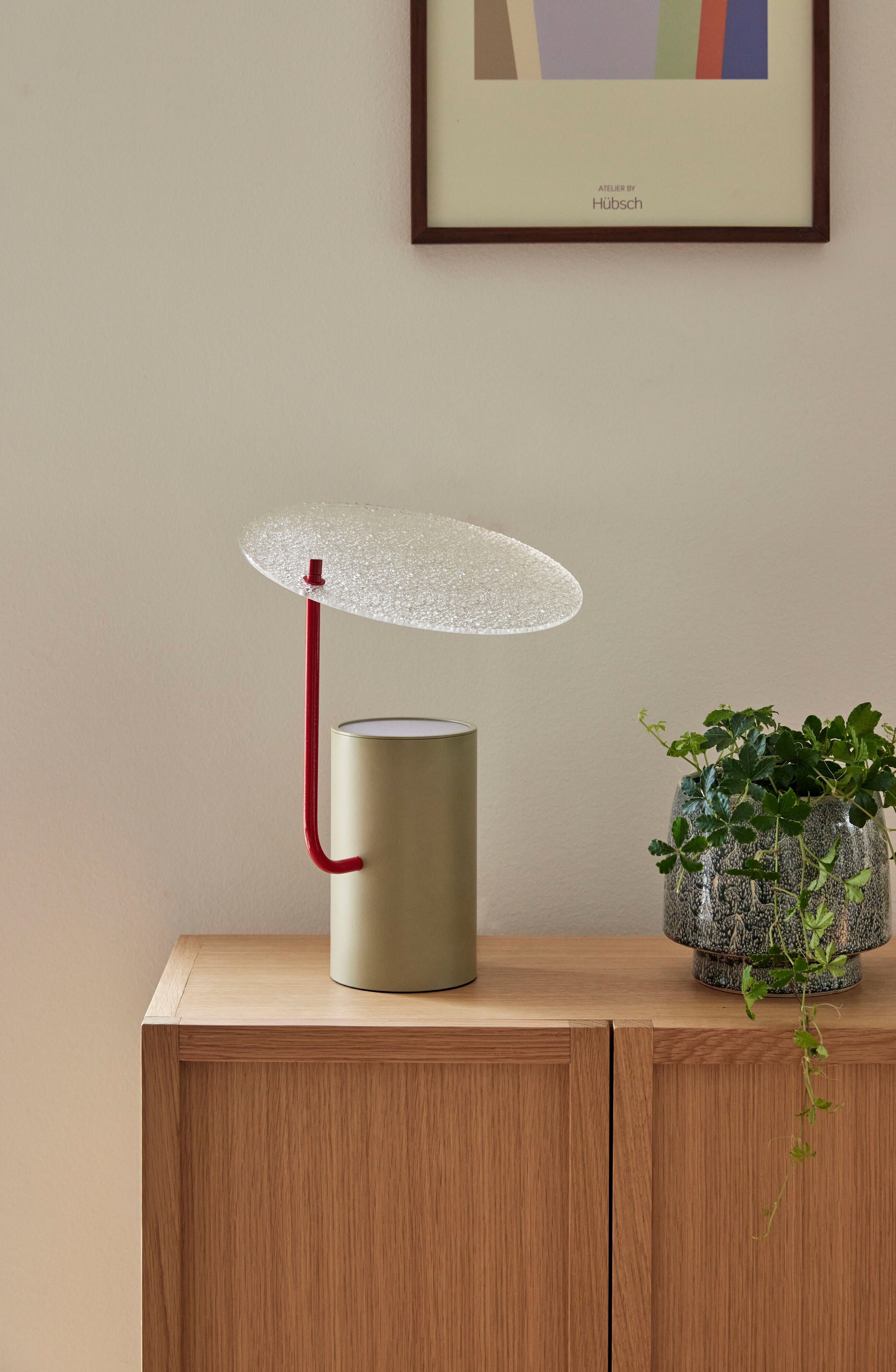 Tischlampe "Disc" Glas Khaki/Rot