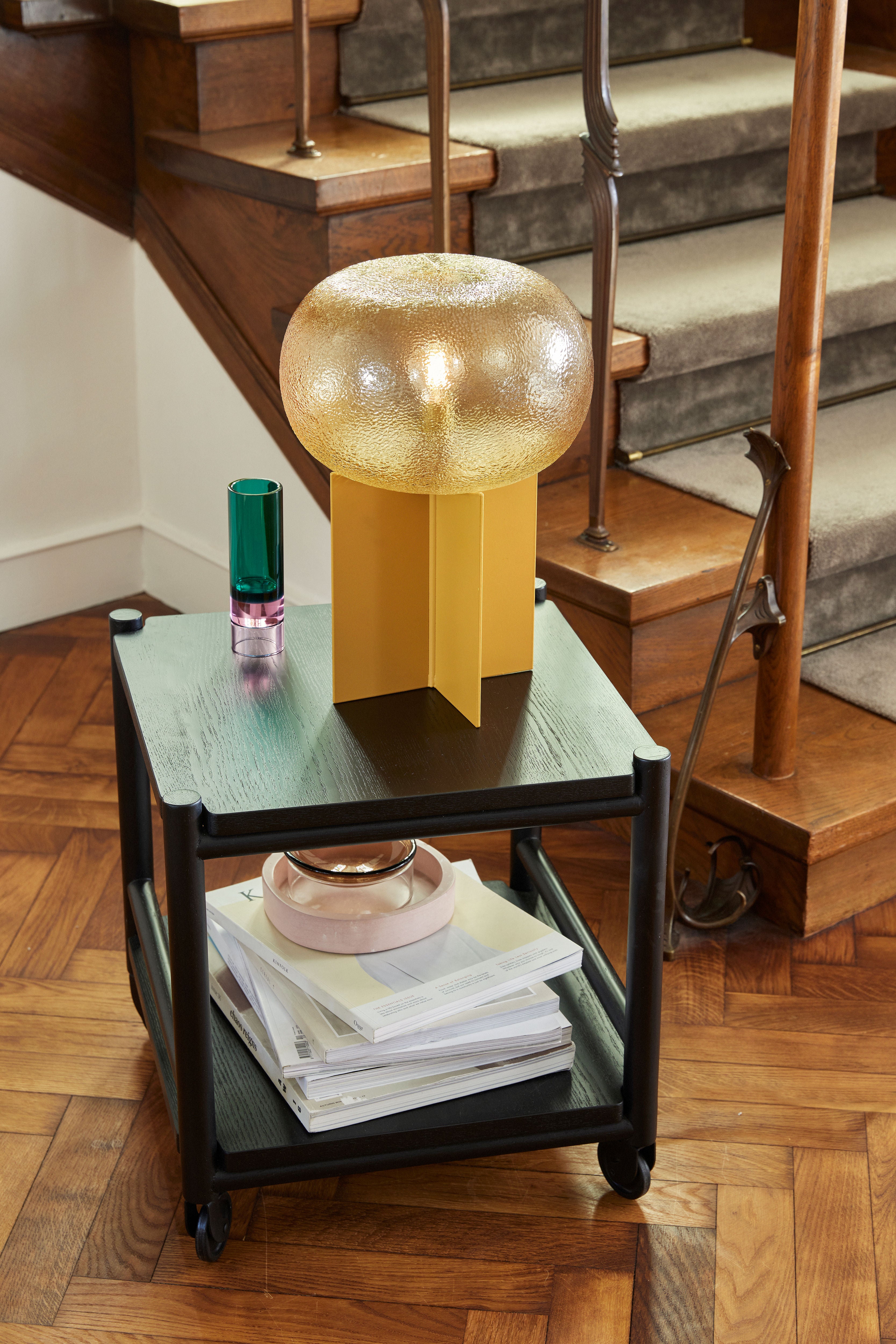 Tischlampe "Podium" Bernstein Glas Metall