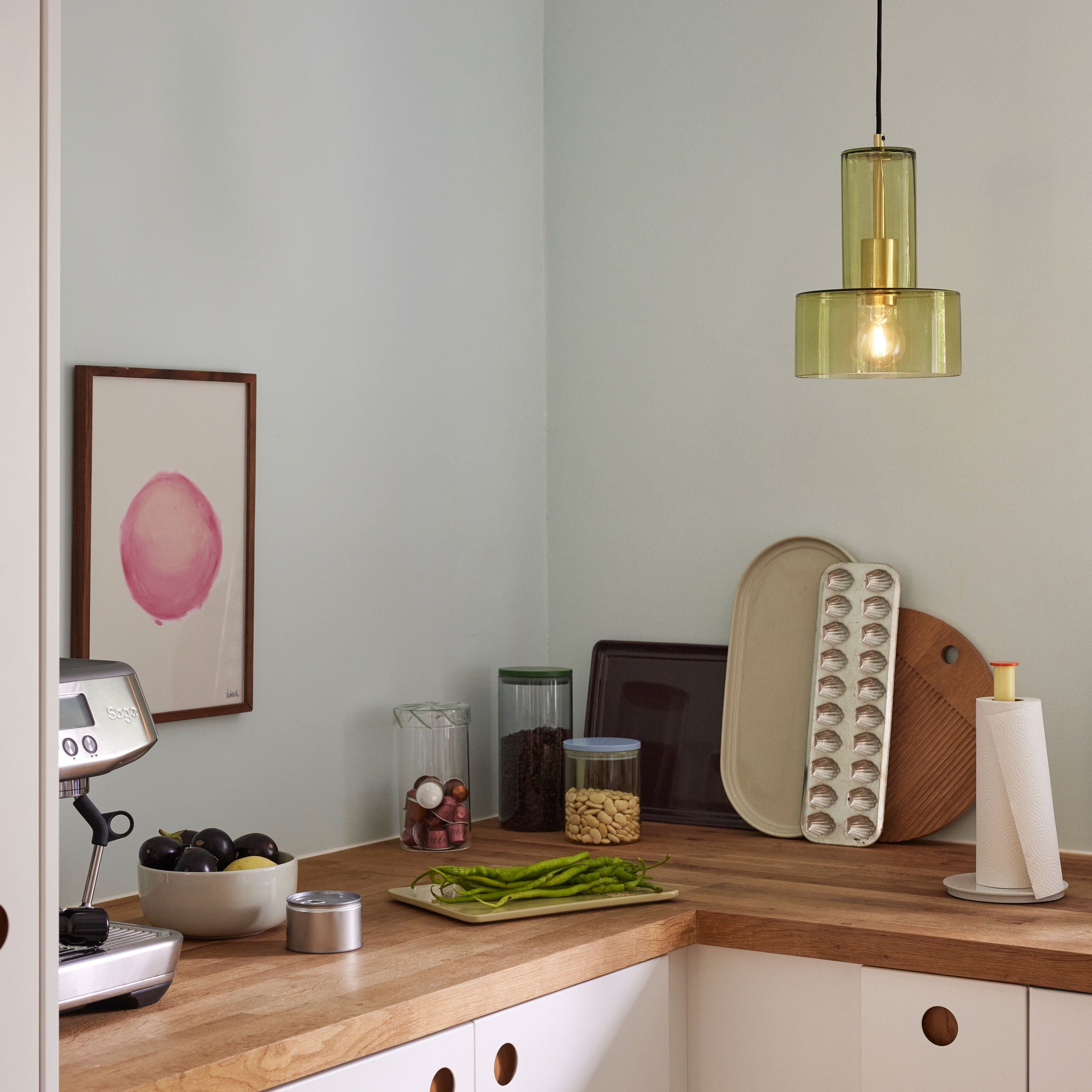 Hanging lamp "Ripple" green glass