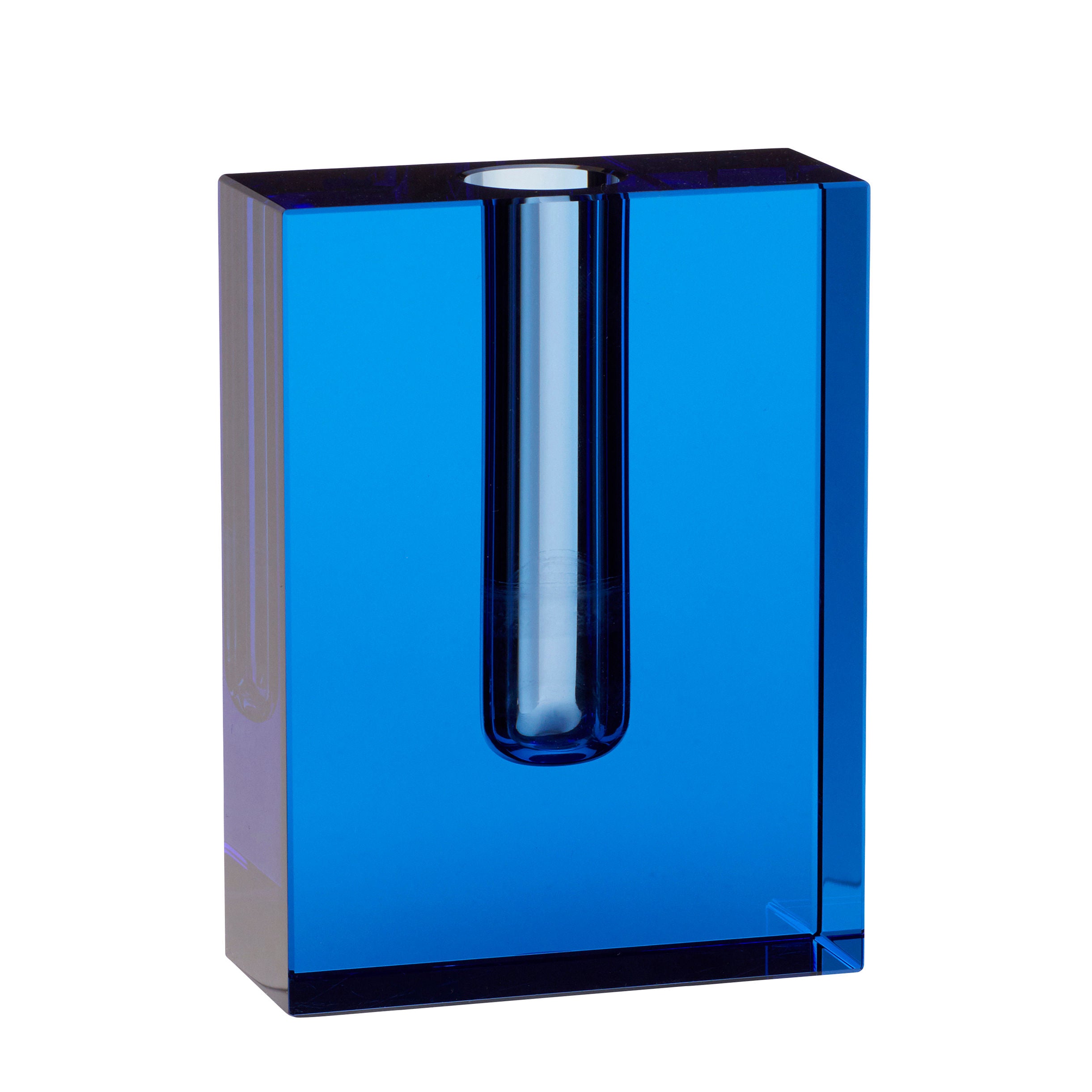 Block Vase Blau Kristall Handgefertigt