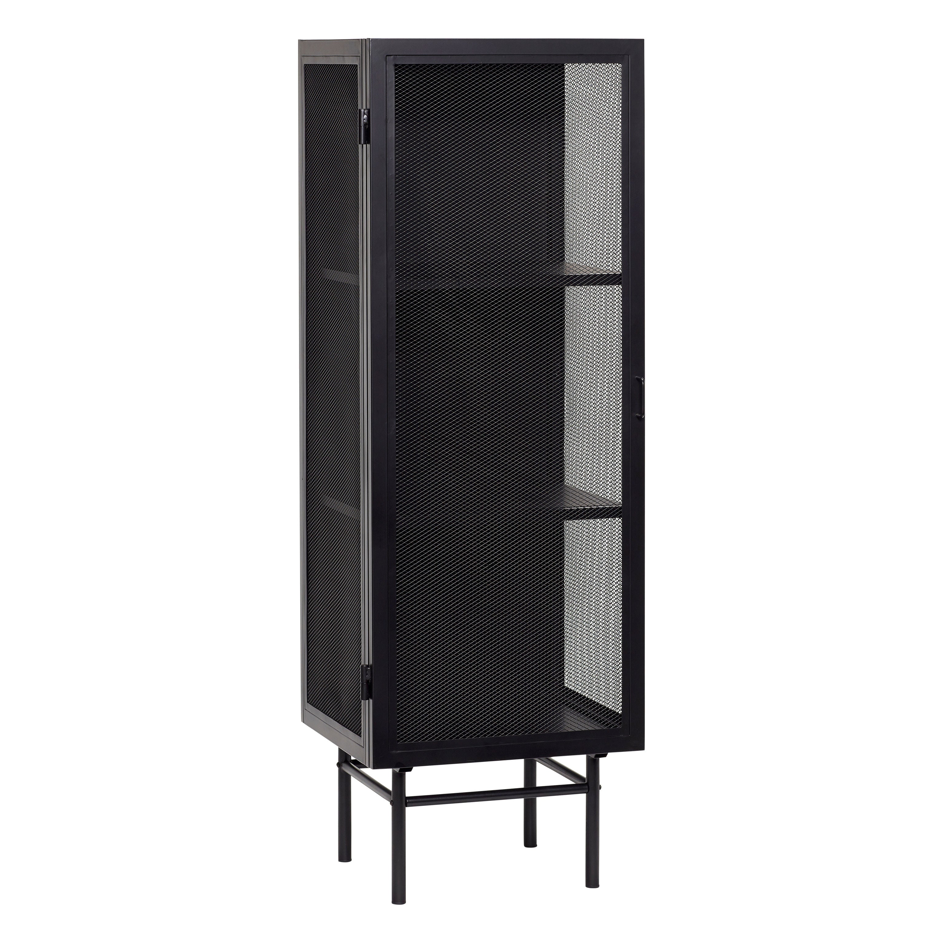 Der "Edge" Single Schwarz Schrank aus robustem Eisen bietet mit seinen drei Böden vielseitige Aufbewahrungsmöglichkeiten und verleiht mit seinem modernen Design jedem Raum einen stilvollen Touch