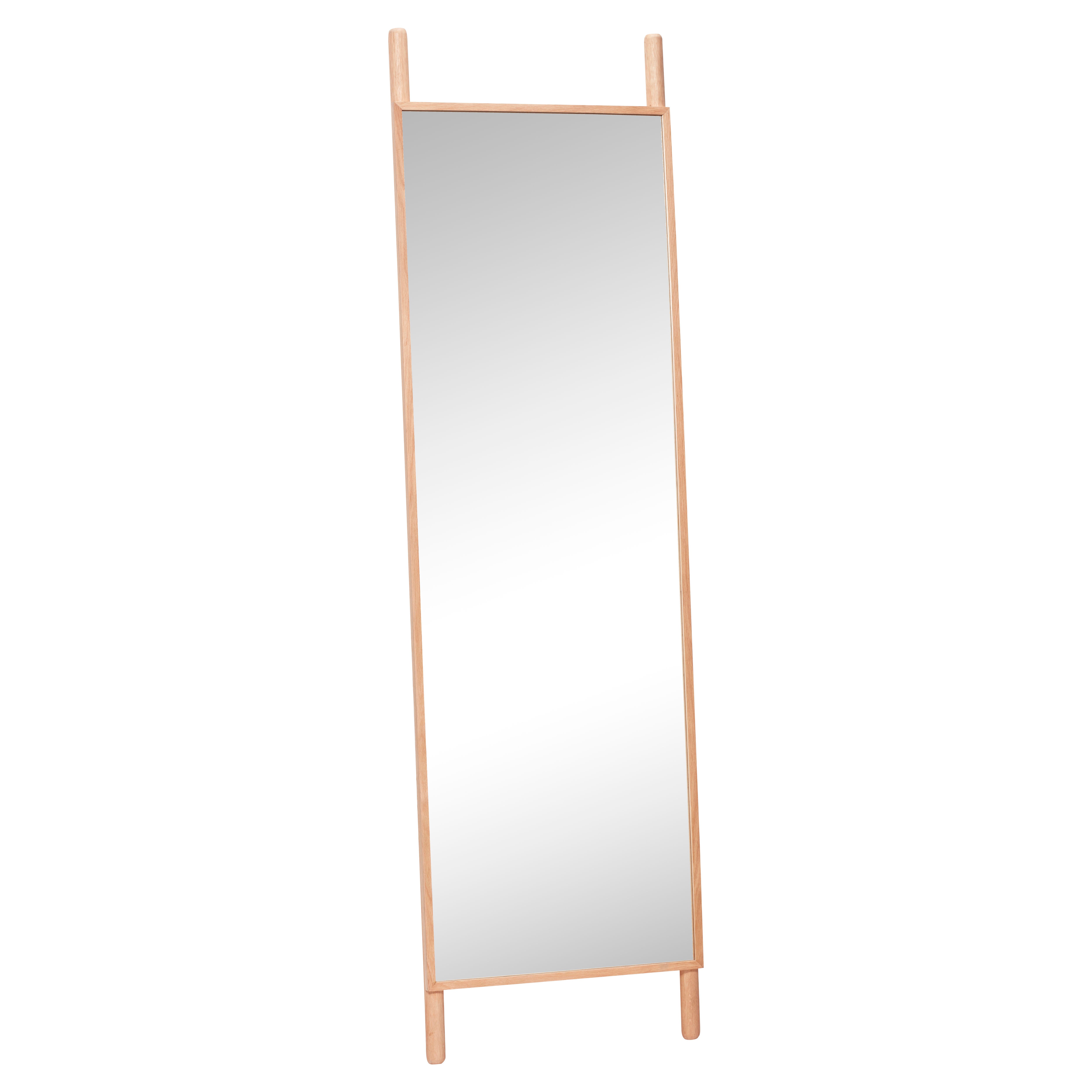 Der Standspiegel "Lean" in Naturfarben, aus FSC-zertifizierter Eiche und Spiegelglas gefertigt, bietet mit seinem schlanken, minimalistischen Stil eine stilvolle Ergänzung für Flur, Badezimmer oder jeden anderen Raum