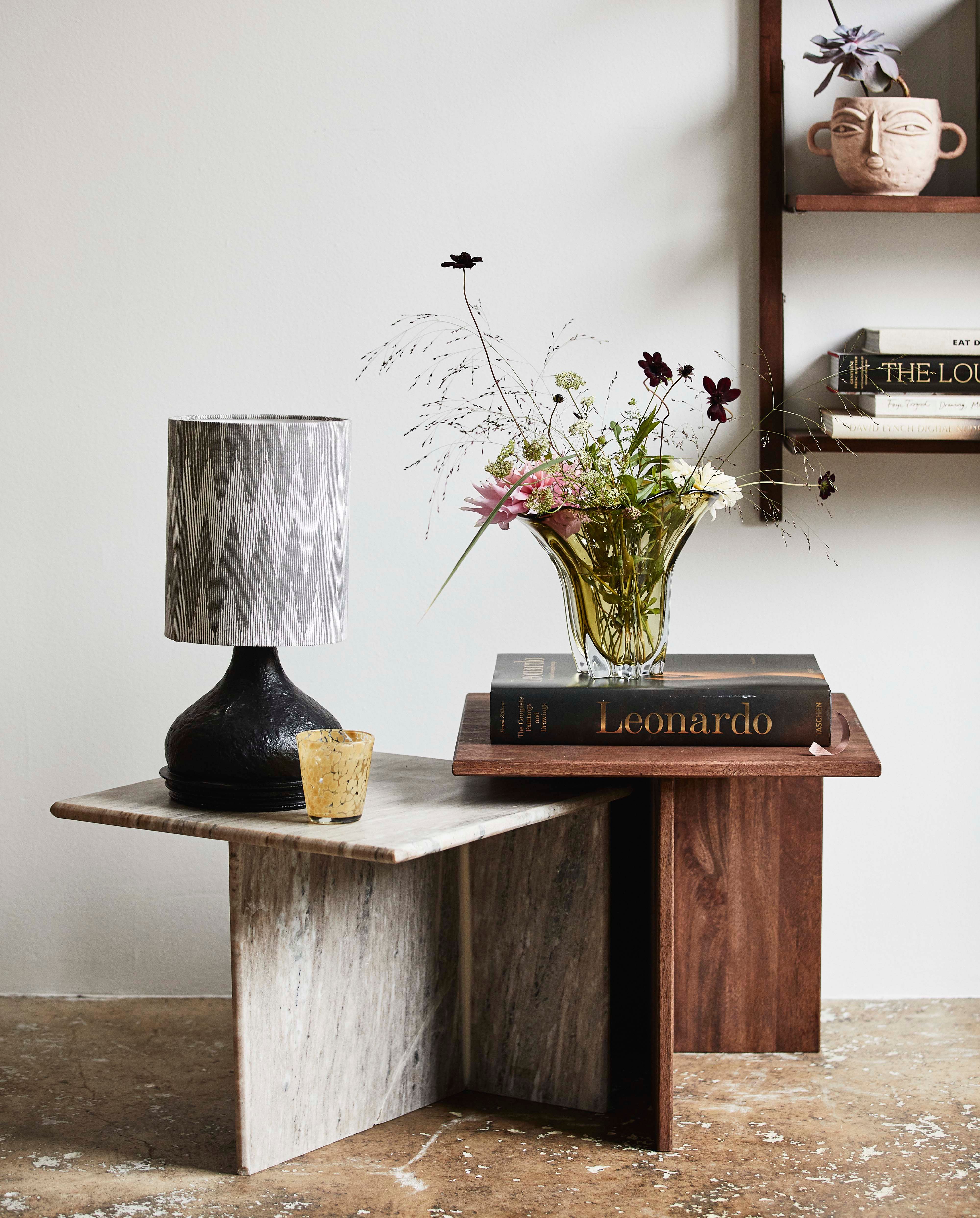 Couchtisch tief/niedrig "ODRA" Holz Marmor
